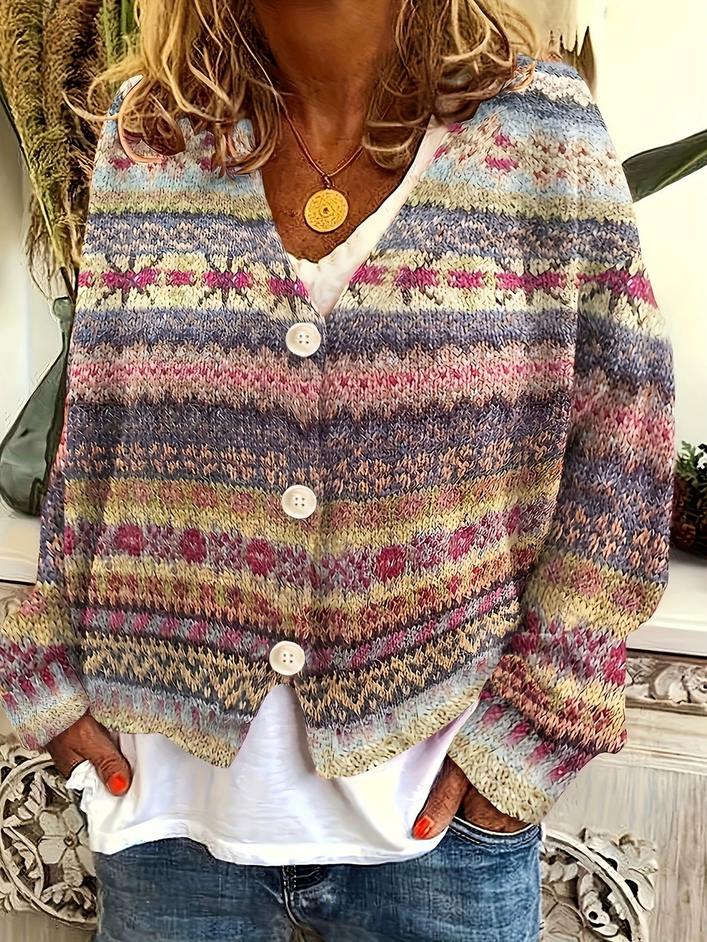 ZARA Fashionable Versatile Digital Print Knitted Sweater Cardigan Top for Women